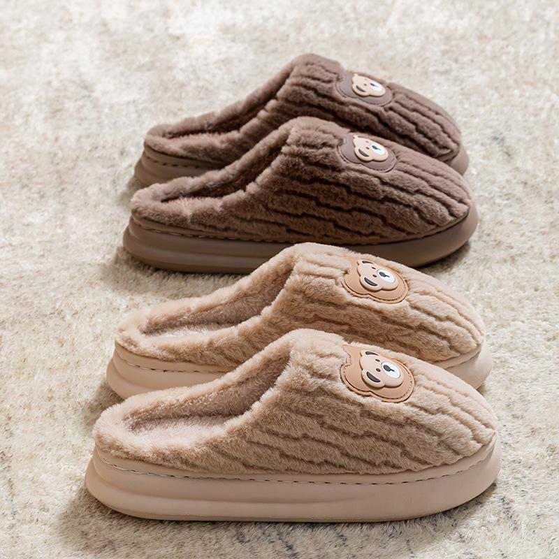 Winter Hair Mop Thick-soled Warm Slippers Home Non-slip Indoor Cotton Mop Couple Plush Bear Cute Shoes