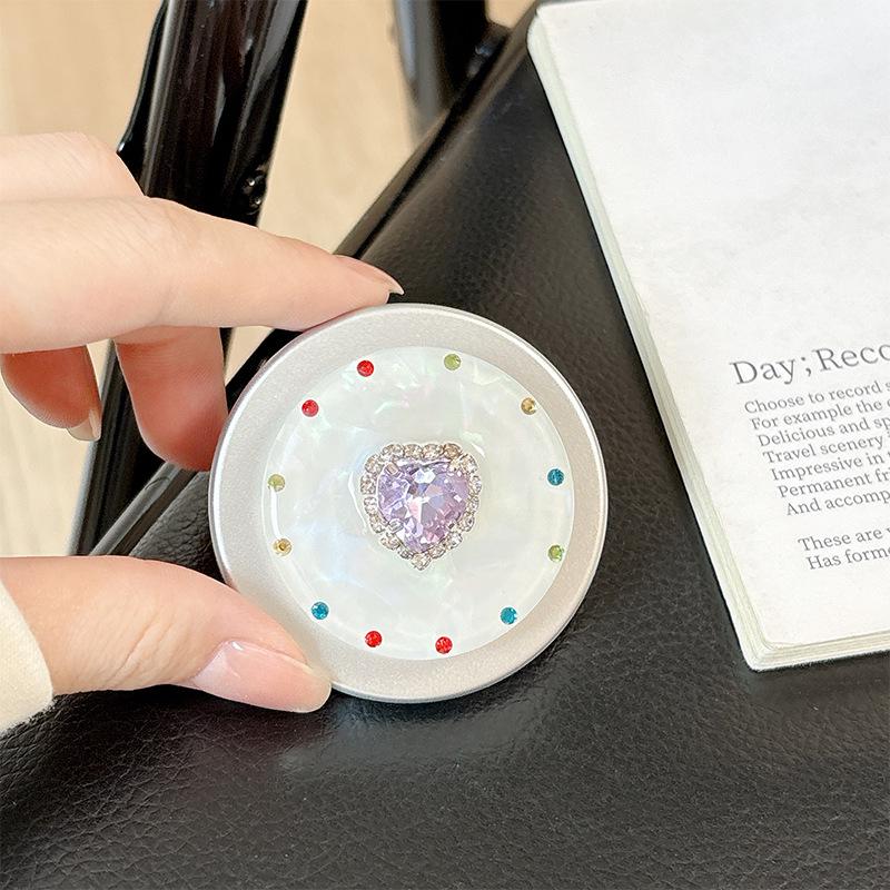 Colorful Heart Rhinestone Phone Holder: Magnetic, Retractable, Portable Finger Ring