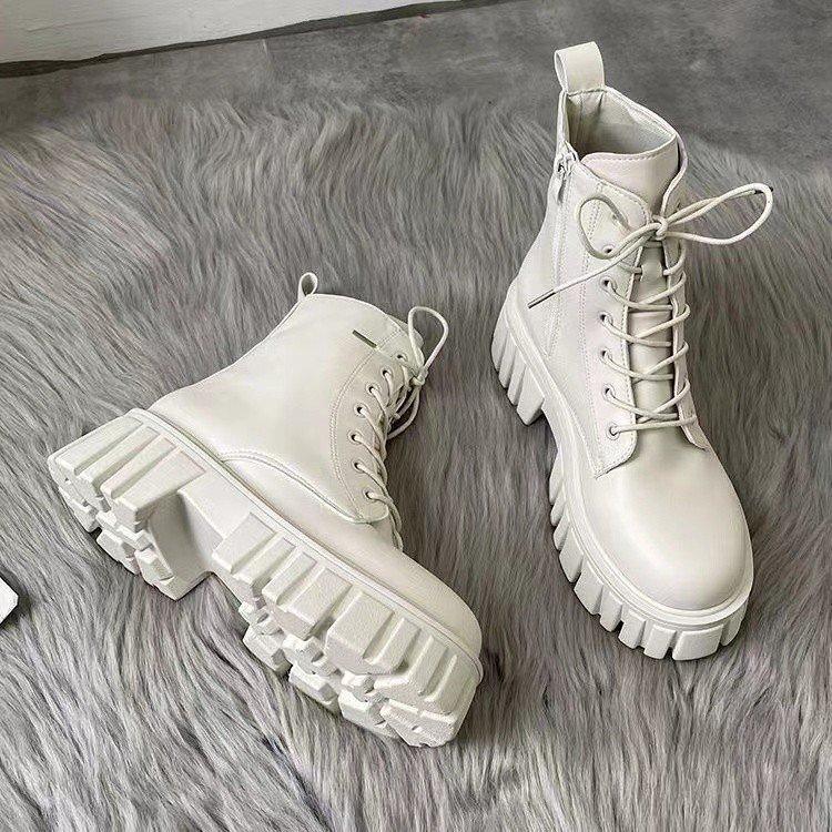 Fashion Zipper Women's Leather Boots Winter Footwear Autumn Shoes Lace Up Boots-Women Round Toe 2025 Med Elegant Rubber Rock Ankle