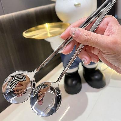 Stainless Steel Big Head Round Spoon Net Red Golden Dinner Long Handle Stirring Dessert Spoons For Kitchen Accessories Gadgets