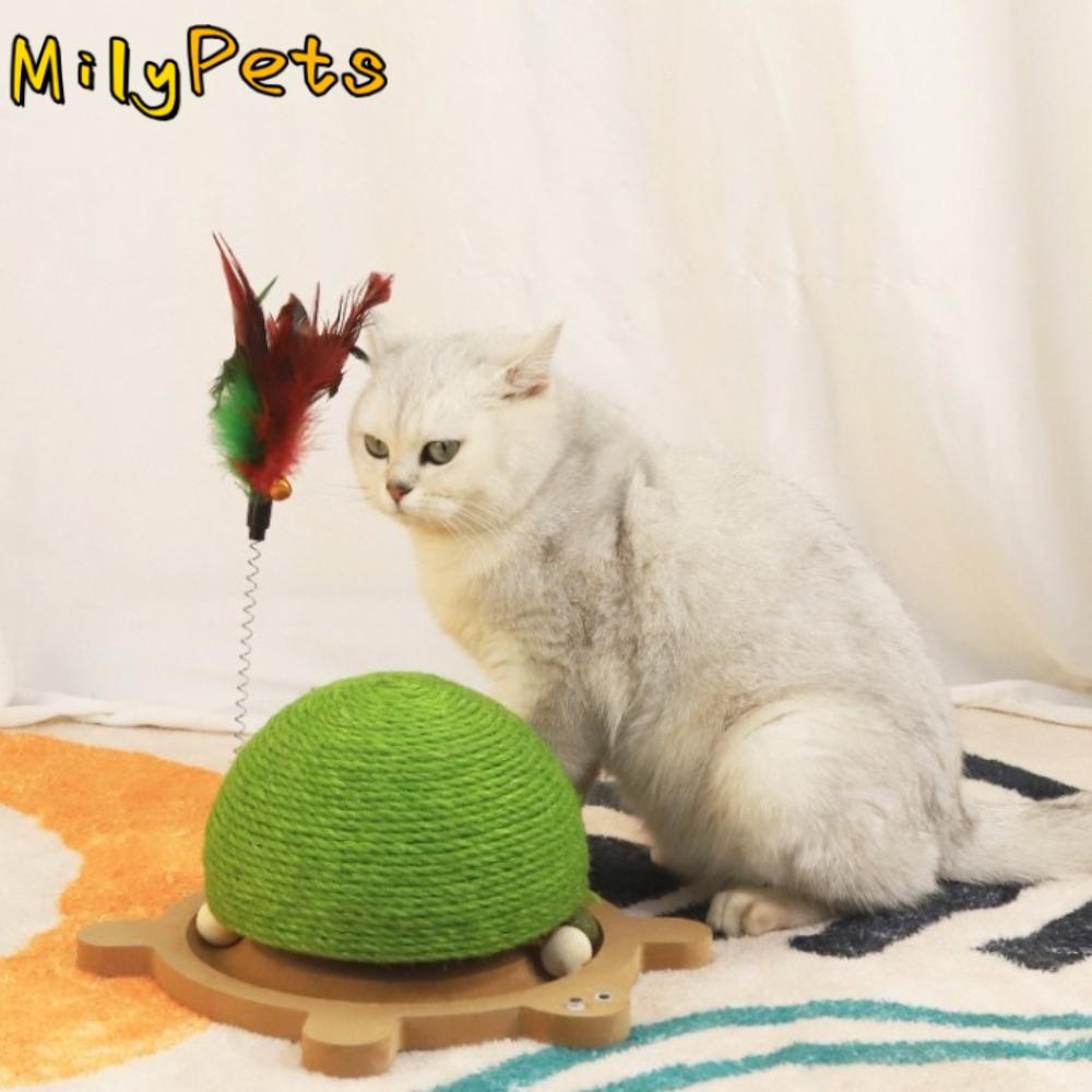 Wear-Resistant Turtle Shape Scratching Board Interactive Grinding Claws Sisal Cat Scratching Ball with Feather Cat Scratch Pad
