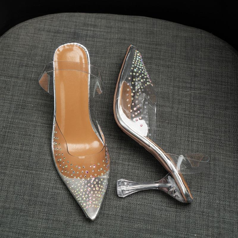 High heels sandals women's PVC bag head transparent shoes summer large size 4142 hot diamonds