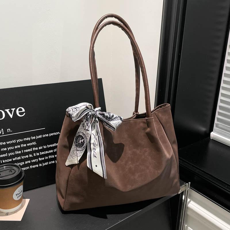 Women Comfortable Simple Shoulder Bag Large Capacity  Versatile Texture Storage Bags Fashiable Commuter Handle Bag with Scarf