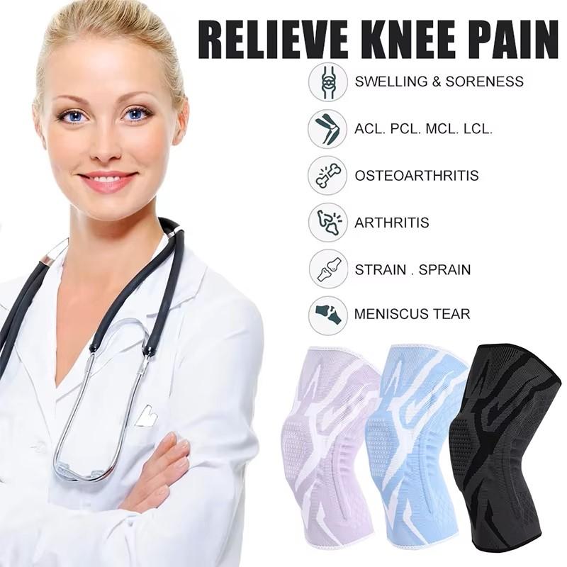 1 Pc Compression Knee Support Sleeve Elastic Breathable Knee Pads Brace Springs Gym Sports Protector Basketball Volleyball Run