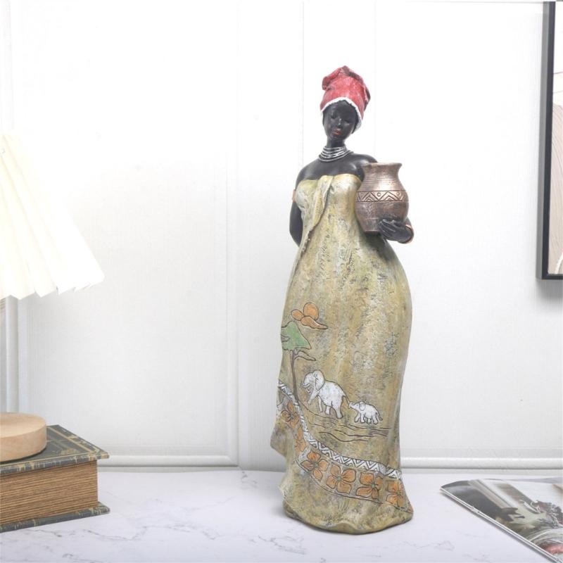 African Women Sculptures Exotic Tribal Lady Figurines Statue Collectible Art Crafts Desktop Ornament Home Office Decors