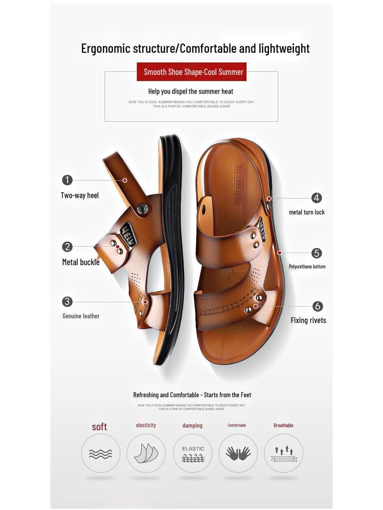 2025 Heren Slijtvaste Bruine Leren Sandalen - Jeugdtrend, Antislip, Ademend, Zomer Strand Schoenen.