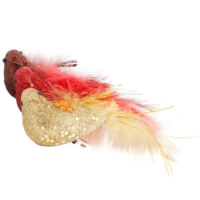 Set of 3 Red and Gold Birds On Clips for Christmas Decorations