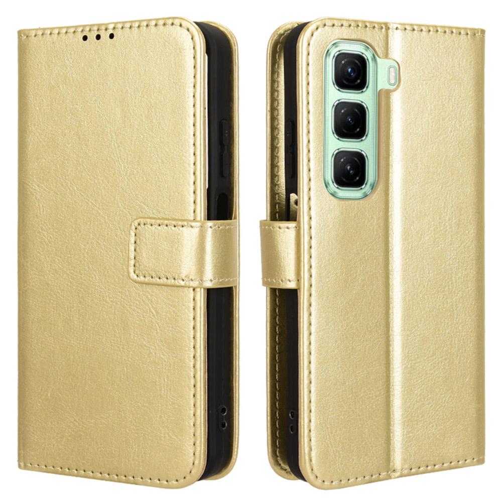 

For Infinix Hot 50 4G Case Crazy Horse Texture PU Leather Phone Wallet Cover Gold