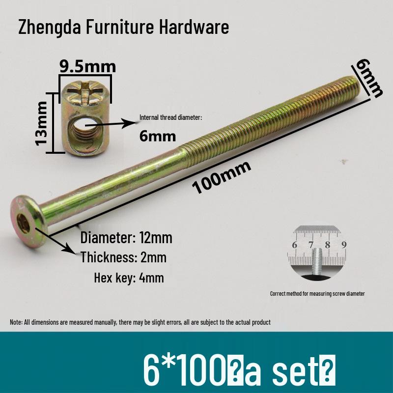 M6 Furniture Hardware: Crib & Bookcase Screws with Cross Hole Nuts, Countersunk Head Screws, Hammer Head Nuts.