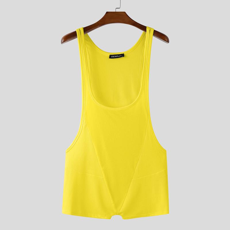 

INCERUN Мужские комбинезоны-ромперы без рукавов с низким вырезом из полупрозрачной ткани в рубчик, боди, нижнее белье 3XL жёлтый