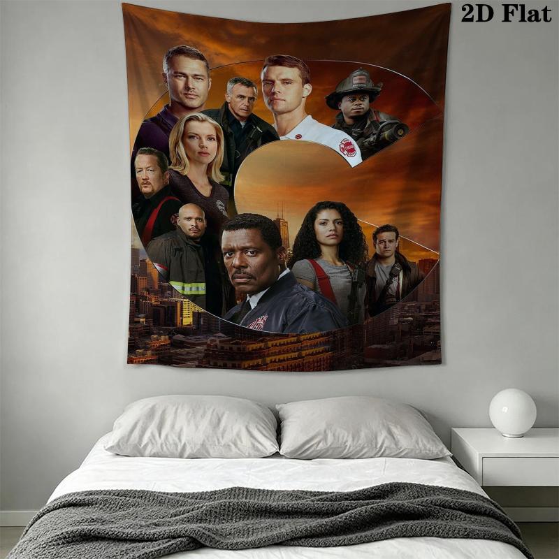 Chicago Fire Wall Tapestry Aesthetic Wall Hanging Printed Fabric Blanket Decorative Tapestries for Bedroom Living Room Home Decor