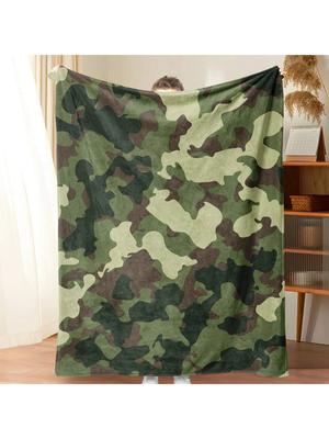 1 manta de camuflaje ultrasuave - Acogedora, cálida y versátil para sofá, dormitorio o decoración de sala de estar, camuflaje verde_marrón