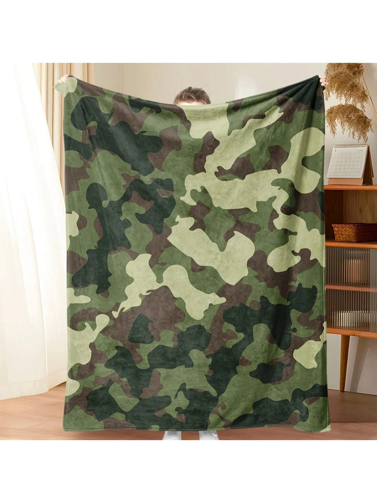 

1 шт. Ультрамягкое камуфляжное одеяло - Уютное, теплое и универсальное для декора дивана, спальни или гостиной, Зелено-коричневый камуфляж 150X220CM серый