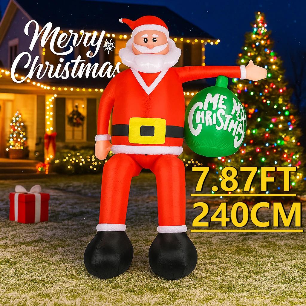 7.87FT Yard Party Decoration Inflatable Santa Claus Christmas Ball Toy LED Light Home Decor Ornament Supplies Holiday Xmas Gifts