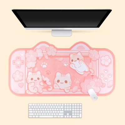 Extra großes Kawaii Gaming Mauspad Süße Pastellrosa Sakura Katze XXL Große Schreibtischmatte Wasserfest Rutschfest Laptop Schreibtisch Zubehör