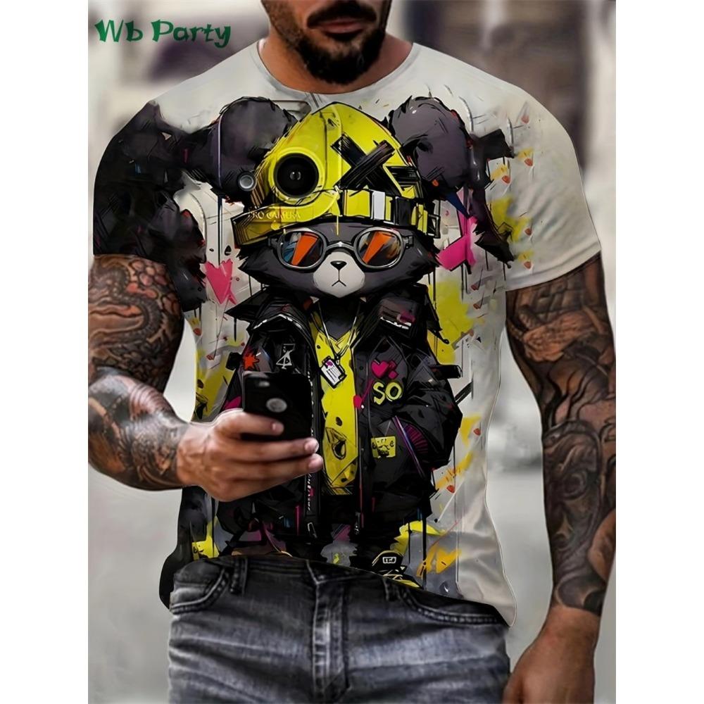 Hot selling summer fashionable men s cartoon printed breathable soft round neck T-shirt outdoor urban casual top S
