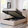 Upholstered Bed, Storage Bed Drawer with USB Type C Charging Headboard, Linen Material Bed Frame, Youth Bed 90x200 with Slatted Frame (With Mattress)