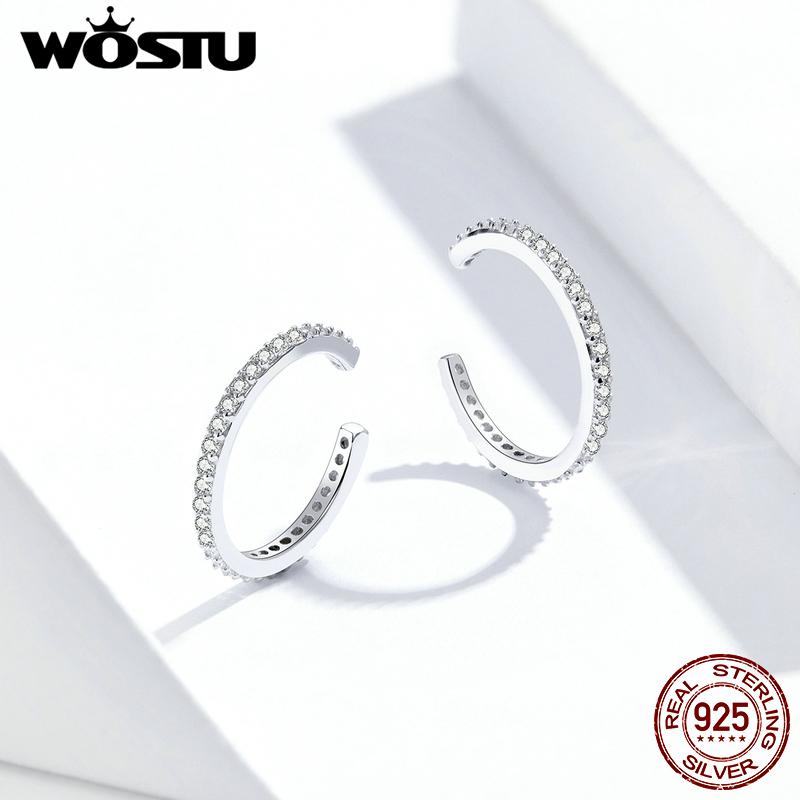 WOSTU 925 Silver Ear Cuff Clip Earrings Round Zircon Without Piercing Stack Earrings For Women Fashion Jewelry CQE842