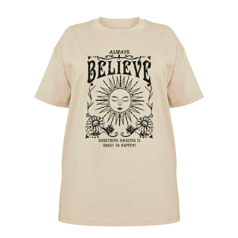 

Vintage Witch Tee Shirt Always Believe Women Oversized Inspirational T Shirt Retro Celestial Mystical TShirts Hippie Boho Tops XL