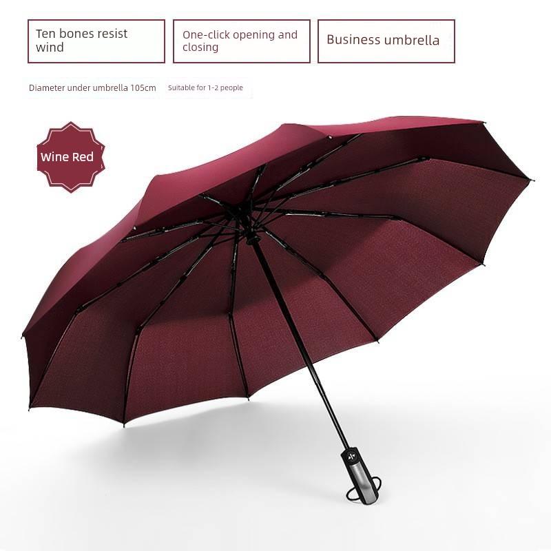 70% off Men's Business Umbrella 10-Rib Black Coating Automatic Umbrella 3122 Gift Advertising Umbrella Dual-Use Folding Umbrella for Sun and Rain