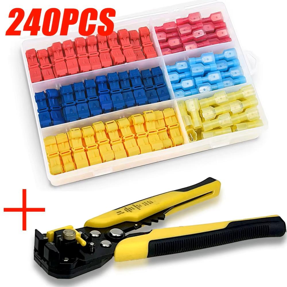 60-480PCS T Tap Wire Connectors Kit Electrical Connectors Kit Spade Terminals Quick Splice Disconnect Wire Taps (22-10 AWG)