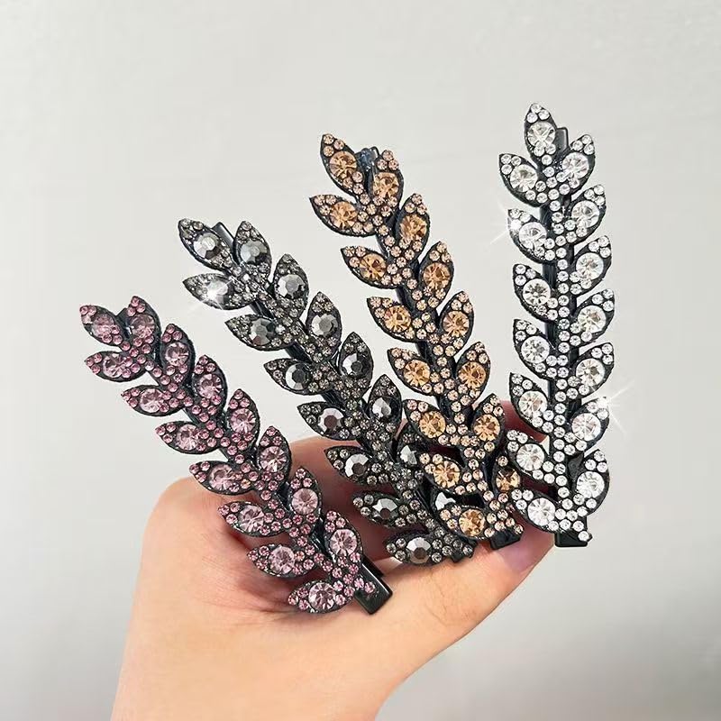 2PCS Fashion Of Sparkling Rhinestone Wheat Ear Leaf Duckbill Hair Clip,Exquisite Side Clip With a Straight Clip Hair Accessories