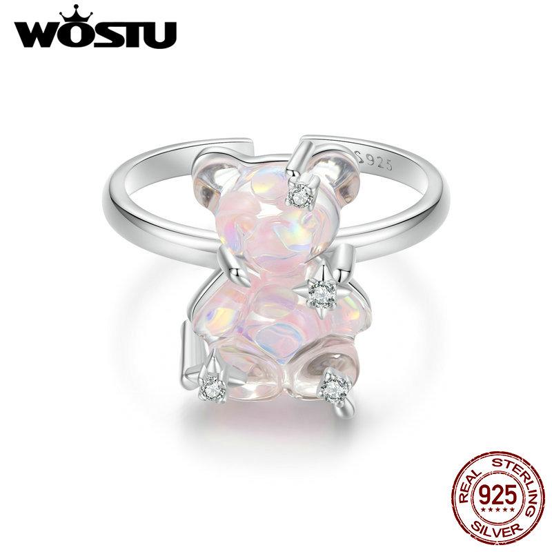 

WOSTU стерлингового серебра 925 пробы мечтательный медведь серьги-кольца и открытое кольцо прекрасный стиль с фианитом для женщин и девочек изящные ювелирные изделия Gitf 28*11mm