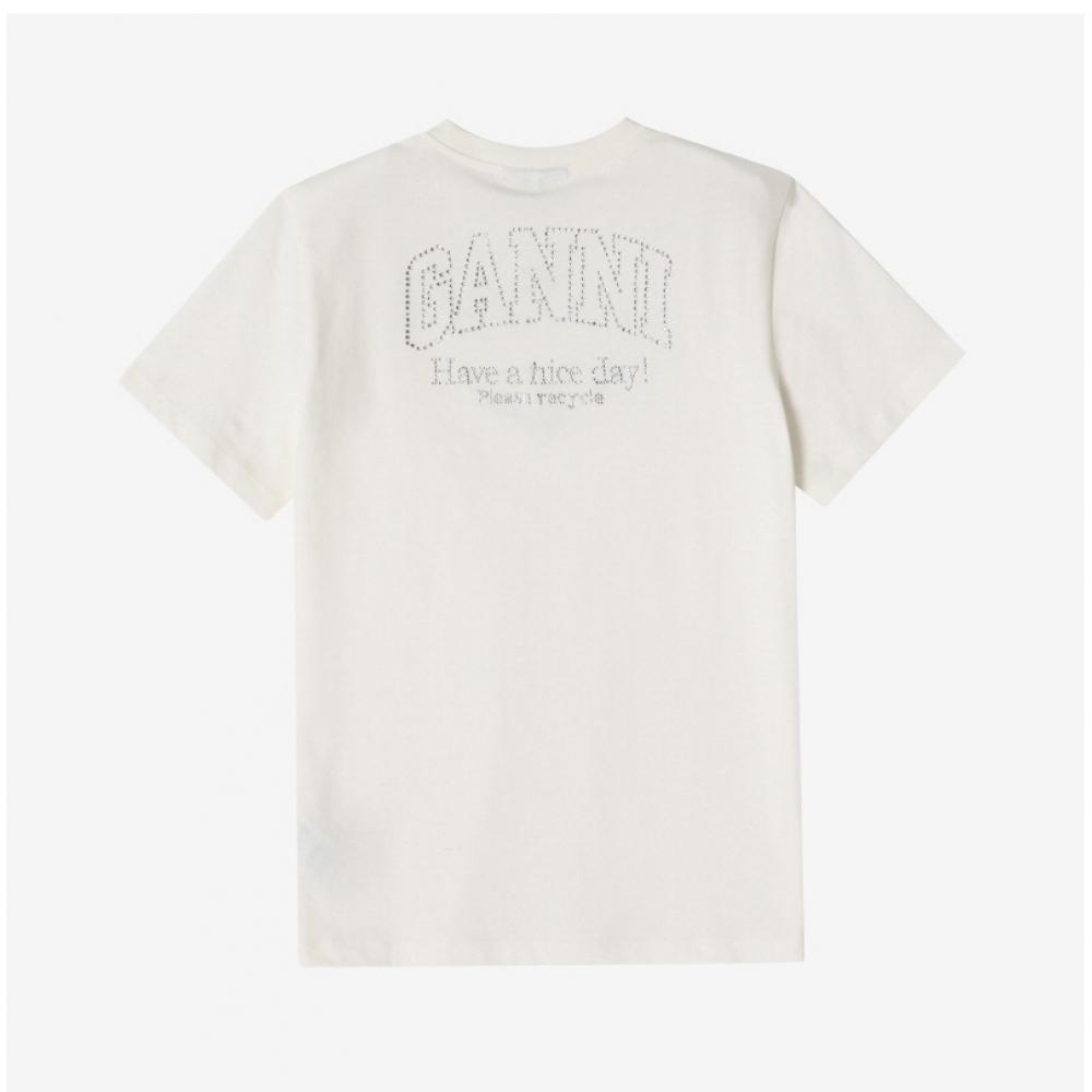 Ganni T3946 135 Butterfly RhineStone Logo Women S Short Sleeve Tee