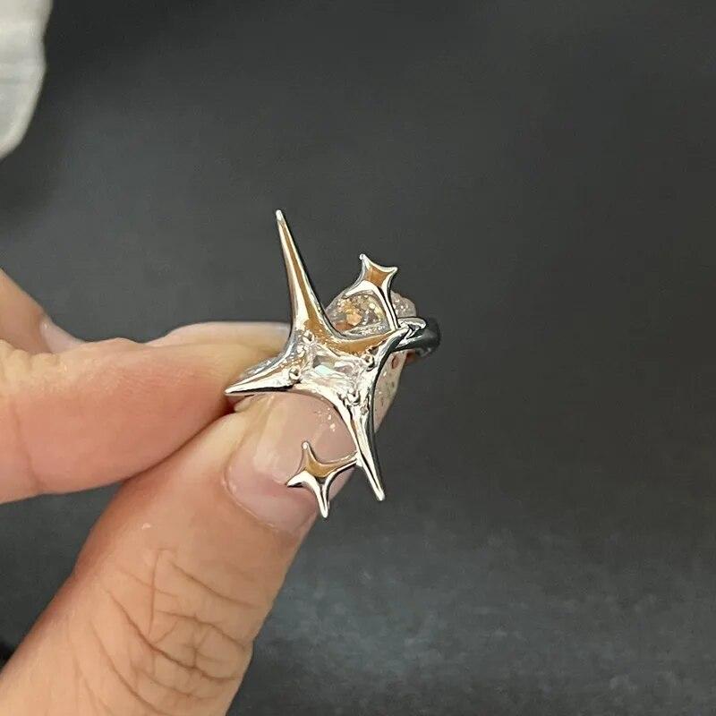 Y2K Kristallen Ringen Kpop Hart Verstelbare Ring Onregelmatige Geometrie Punk Vintage Ringen Set voor Vrouwen Meisjes Nieuwe Mode-sieraden