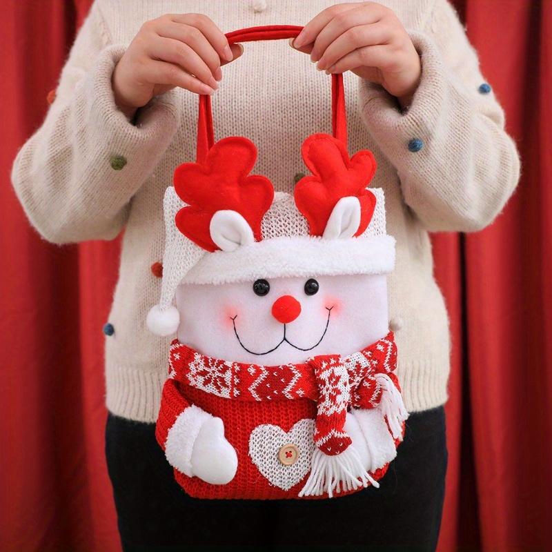 Christmas Gift Tote Bags Set of 3 Festive Cartoon Characters Santa, Snowman, Reindeer with Flip Hat Closure for Holiday Candy, Gifts