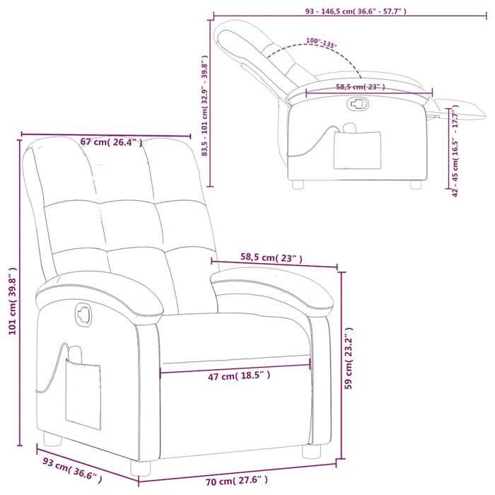 VidaXL Fauteuil de massage inclinable Taupe Tissu 371747
