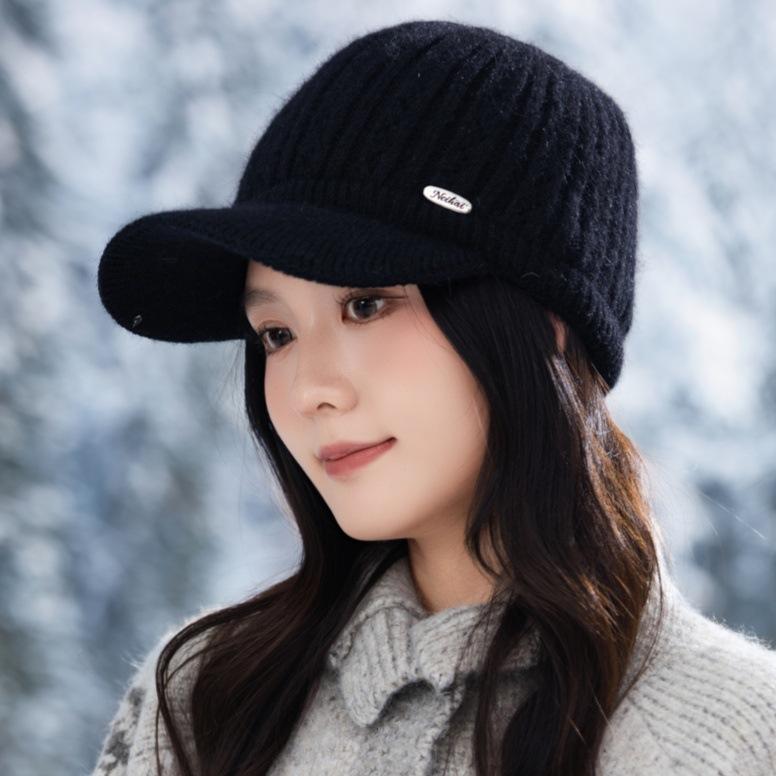 Chapeau d'automne et d'hiver pour femmes, bonnet tricoté épais en polaire, chapeau haut vide, chapeau de sport chaud de mode d'extérieur