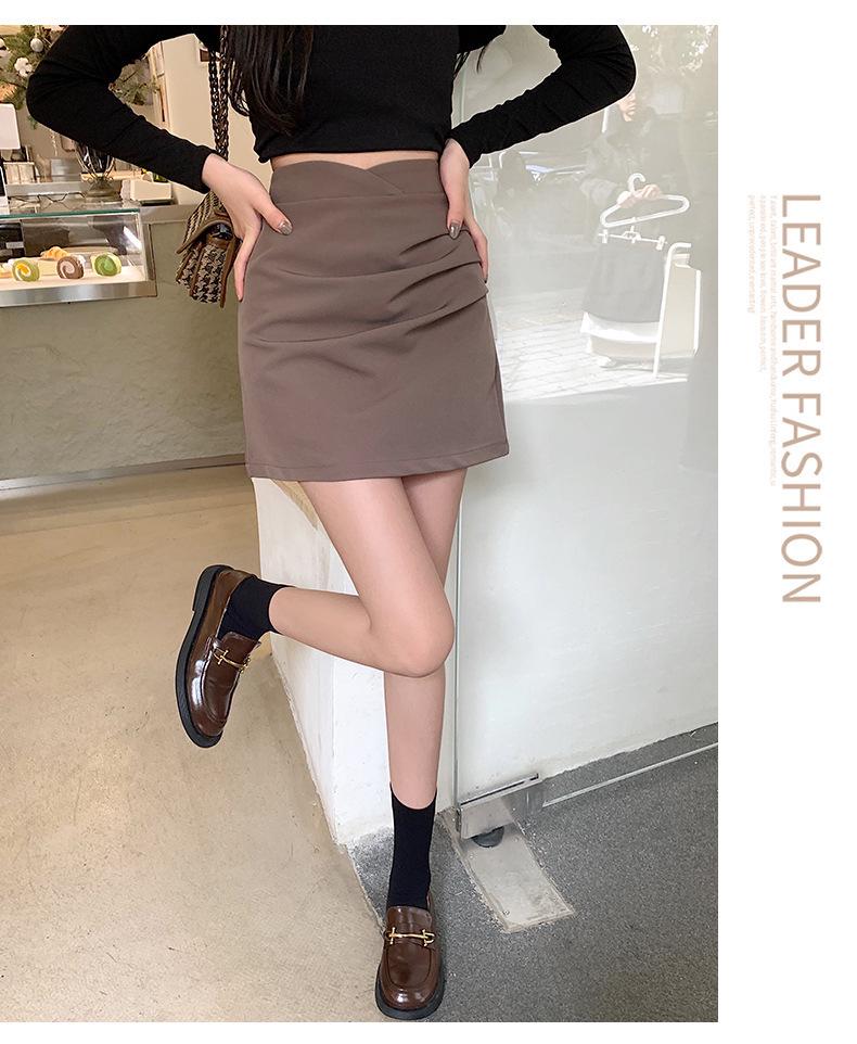 High-Waisted Slimming A-Line Pleated Midi Skirt with Irregular Wrap Design for Children, Autumn 2024 Collection