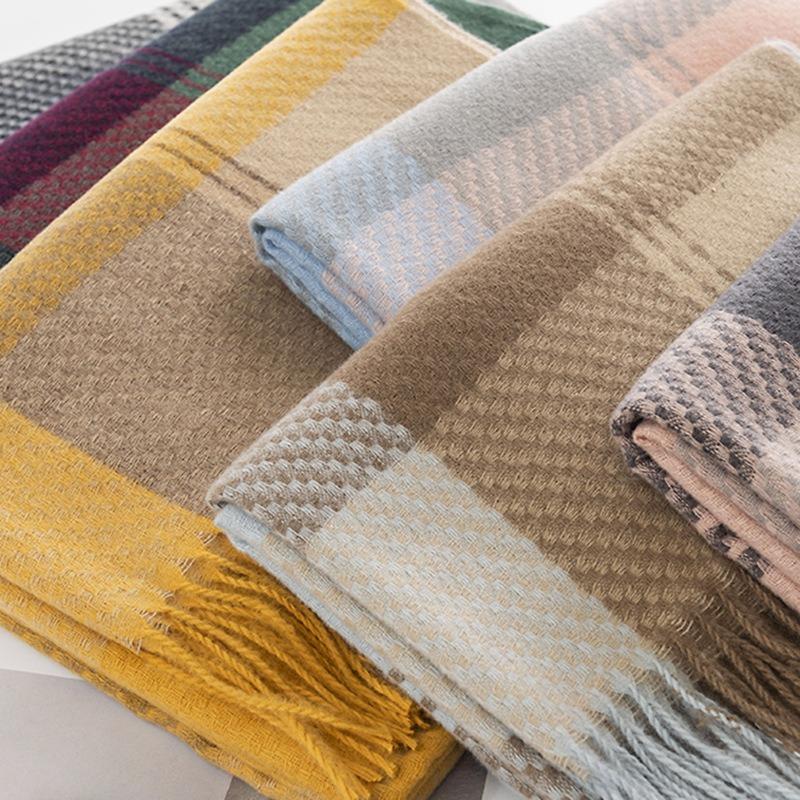 Fashion Versatile Square Plaid Scarf Women's Simple Imitation Cashmere Scarf Warm Shawl Cold Scarf