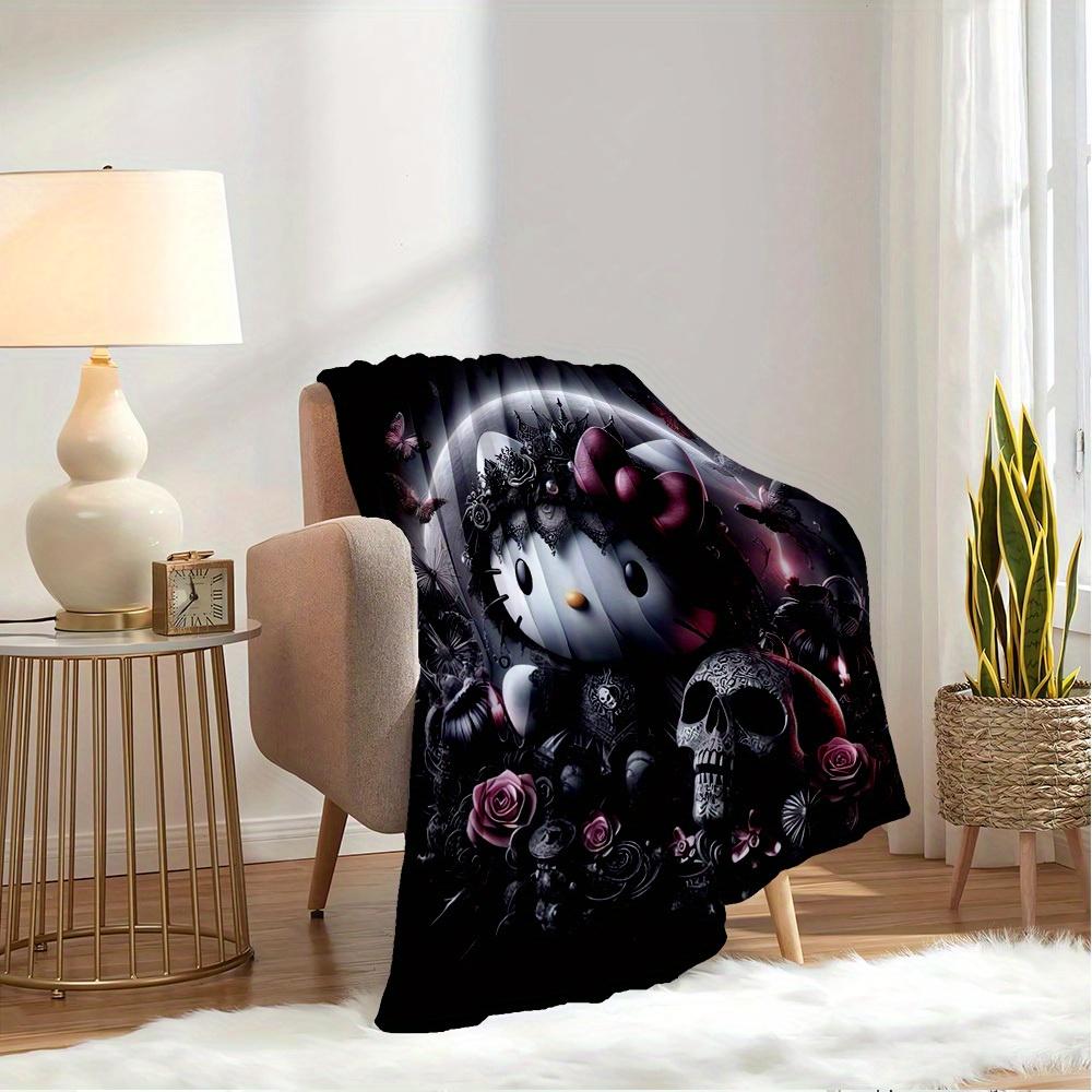 1pc Gothic Hello Kitty Home Decor Flannel Blanket - Seasonal Universal Comfortable Washable Gift, Suitable for All Ages, Suitable for All Fa