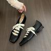 Fashion Bailamos 2025 Women Flats Lace Up Ladies Square Toe Flat Heel Sandals Spring Loafers Shoes Casual Oxford Shoes Female Flats Muje