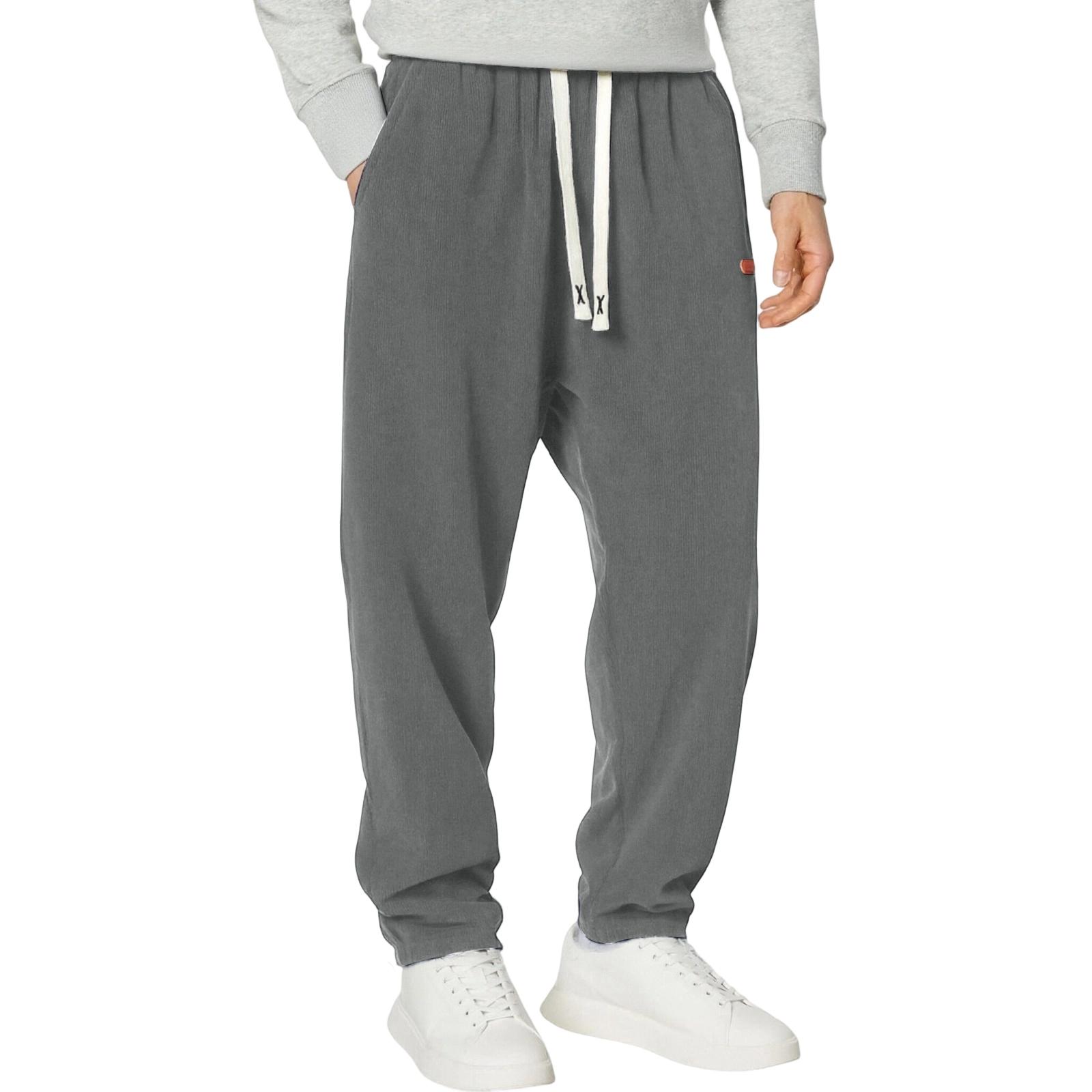 

Men s Solid-color Casual Loose Sport Trousers, Men s Corduroy Drawstring Sweatpants XL