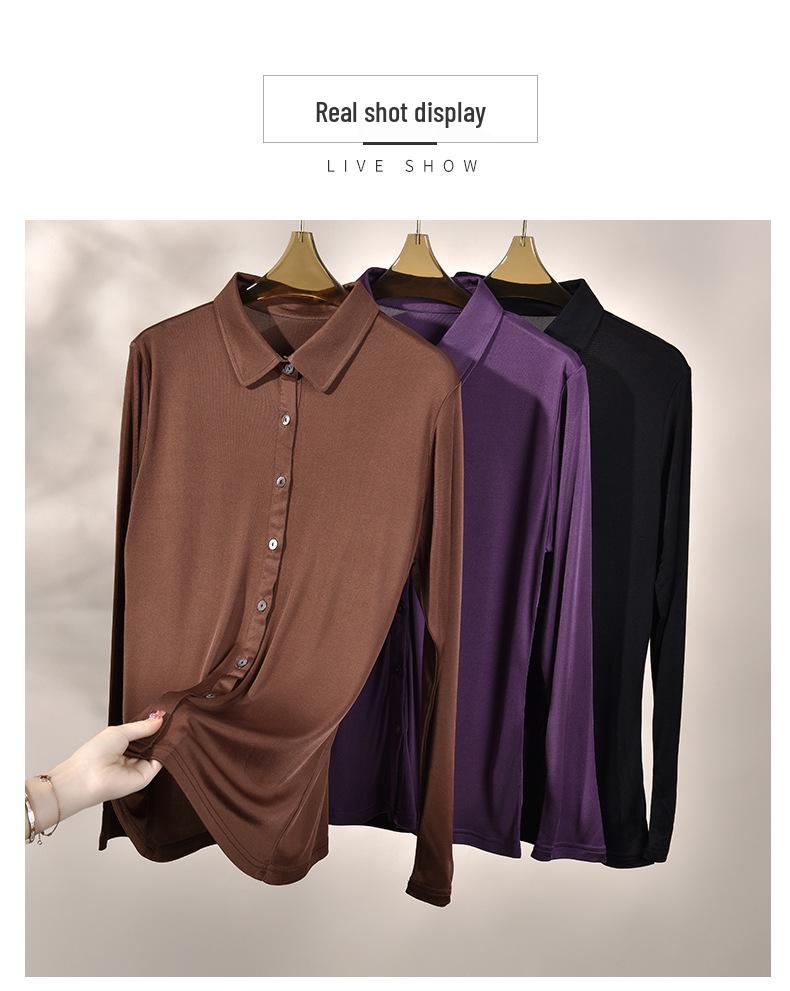 Yu Yue 2025 Versatile Mulberry Silk Long Sleeve Lapel Cardigan Shirt