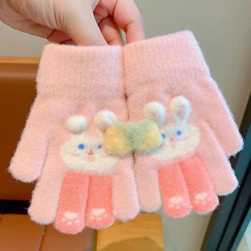 Children's new winter gloves little girl cute cartoon warm full finger gloves boys and girls thickened finger cots