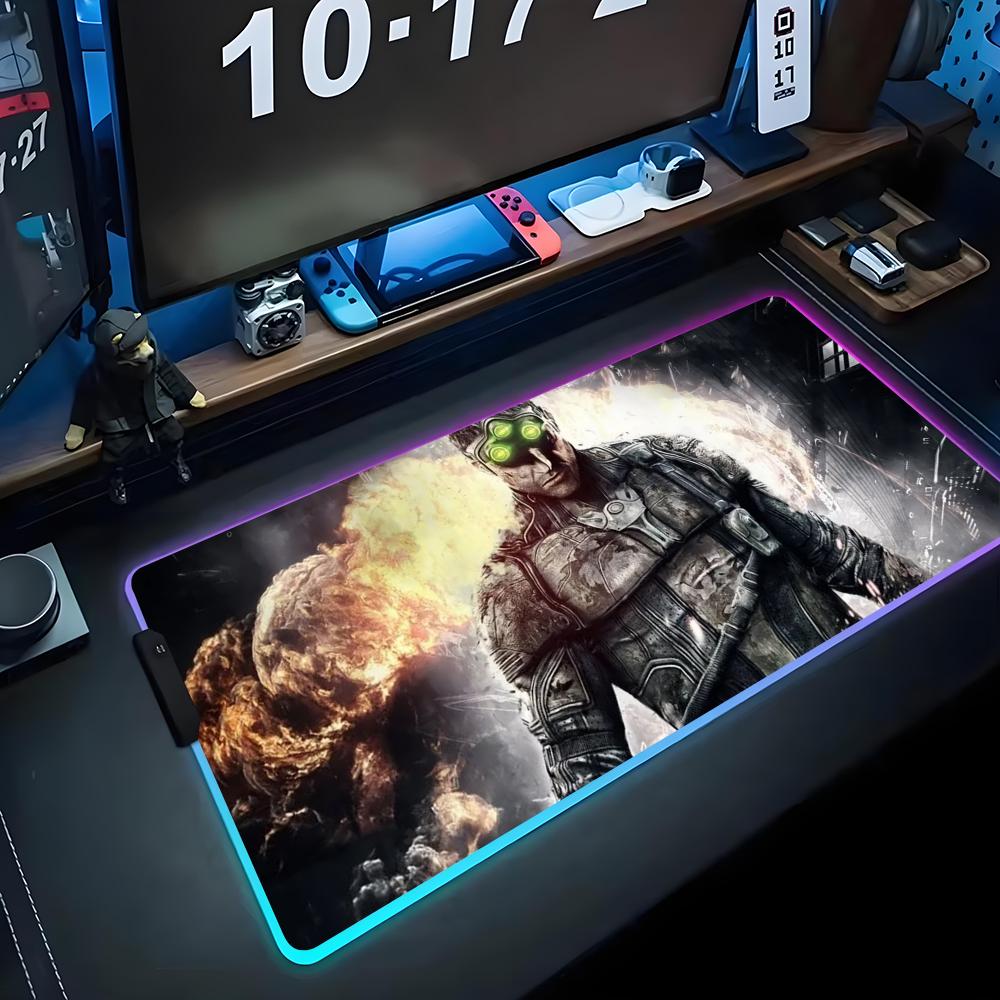 Splinter Cell Mouse Pad RGB Gaming Mousepad Big LED Pad PC Desk Mat Luminous Mouse Pad Large Keyboard Mats Table Rug With
