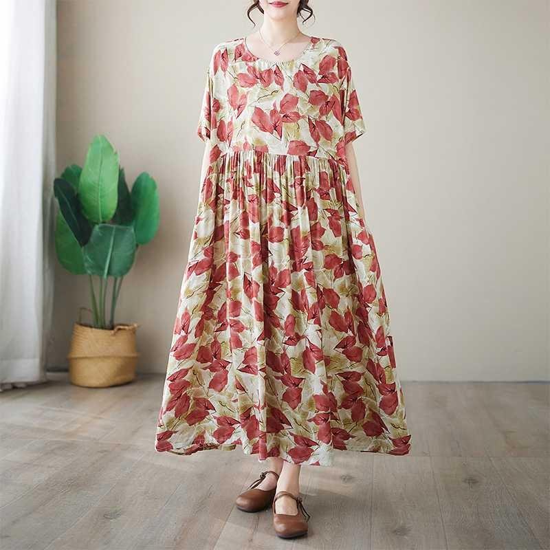 Simple Fashion Summer New Plus Size Round Neck Printed Dresses