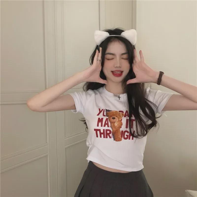 2022 Summer Women's Slim Fit Korean Bear Print Short Sleeve T-Shirt