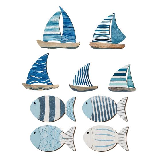 Wood Nautical Wall Decor Vintage Sailboat/Fish Wall Art Coastal Theme Wall Sculpture for Home Lake House Ocean Bathroom Decor