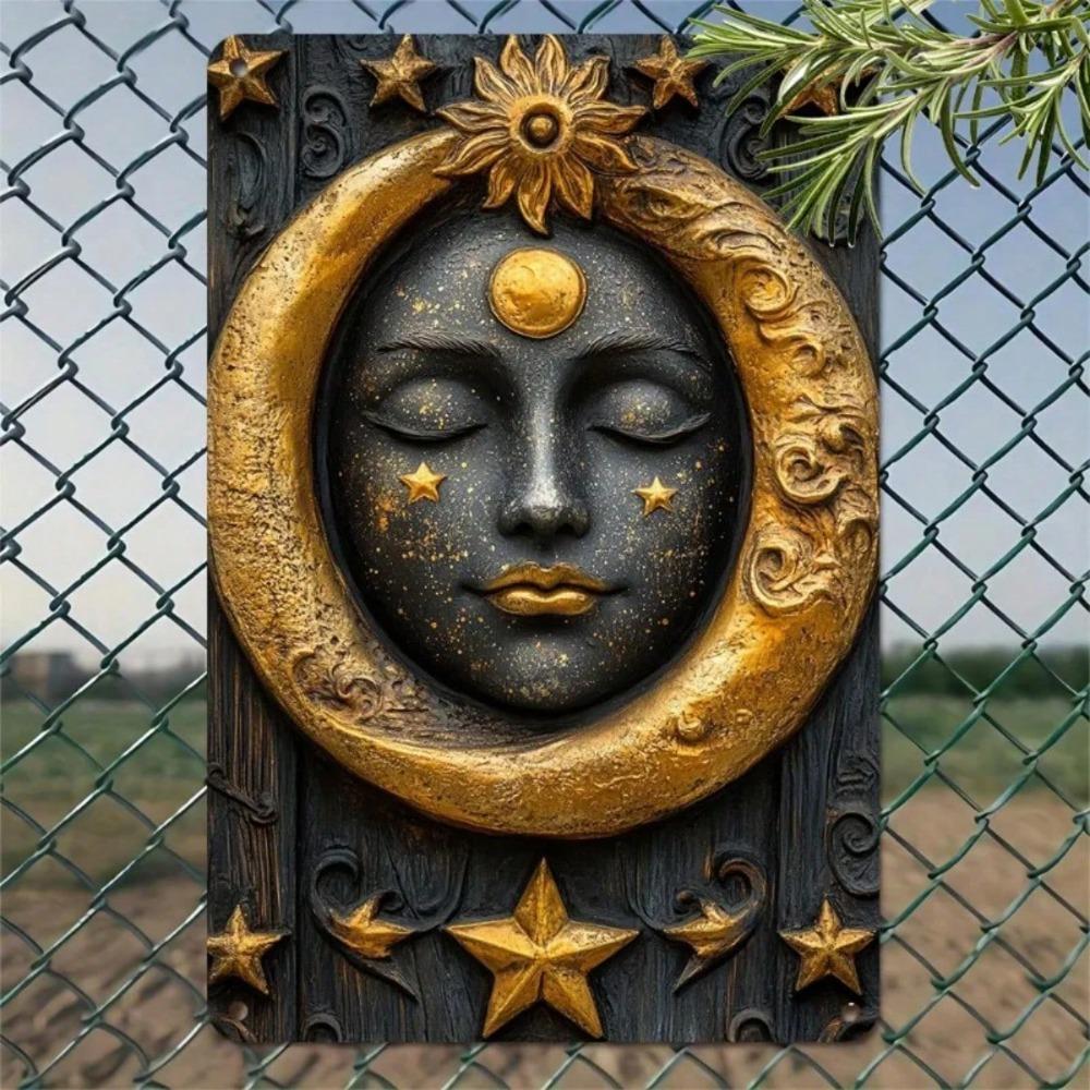 Vintage Moon Sun 2D Flat Metal Sign 1pc Retro Foil Art Tin Plaque Home Wall Decor