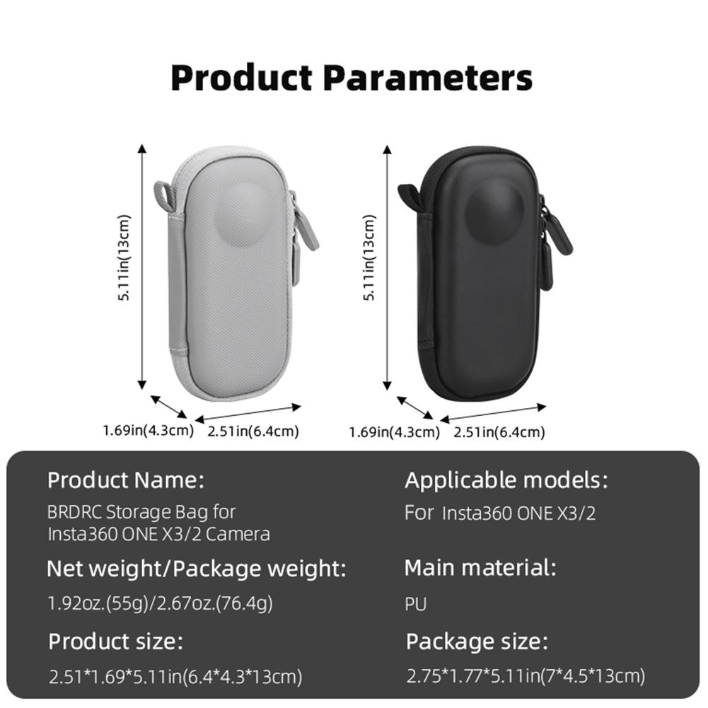 Storage Bag Anti-scrach Hard Shell Protective Case PU Mini Hard Shell Storage Bag for Insta 360 X3 One X2 Action Camera
