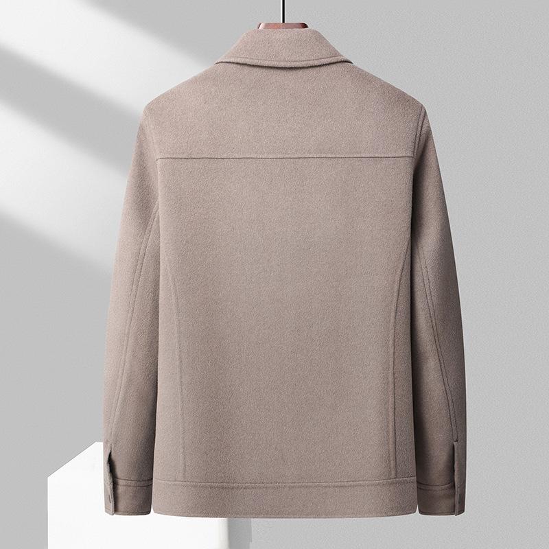 Autumn and Winter Burnt Flower Craft 100% Wool Double-sided Nylon Jacket Short Coat Men's Thickened Coat for Middle-aged and Elderly People