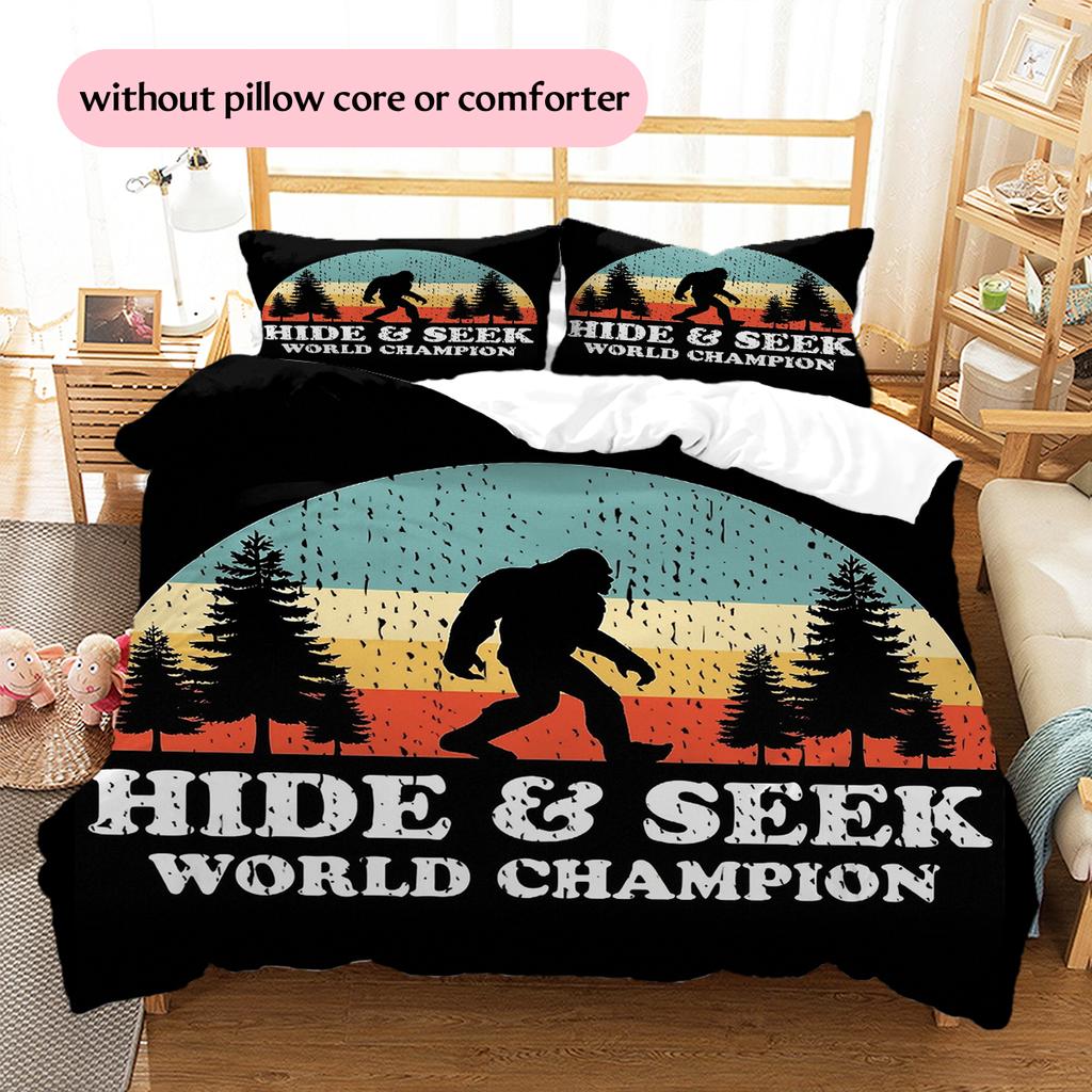 Bigfoot Pattern Bedding Home Decoration Birthday & Festival Gift (1 * duvet cover + 2 * pillowcase, without core)