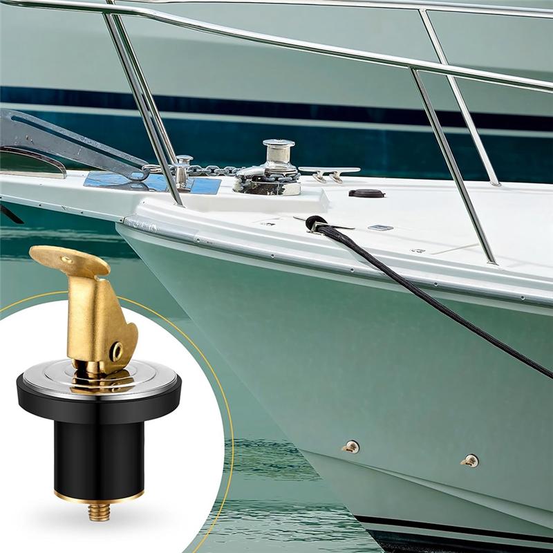 A51K-Rubber Snap Lock Drain Plug Brass For Baitwell Livewell Yacht Kayak Marine For Baitwell Drain Plug