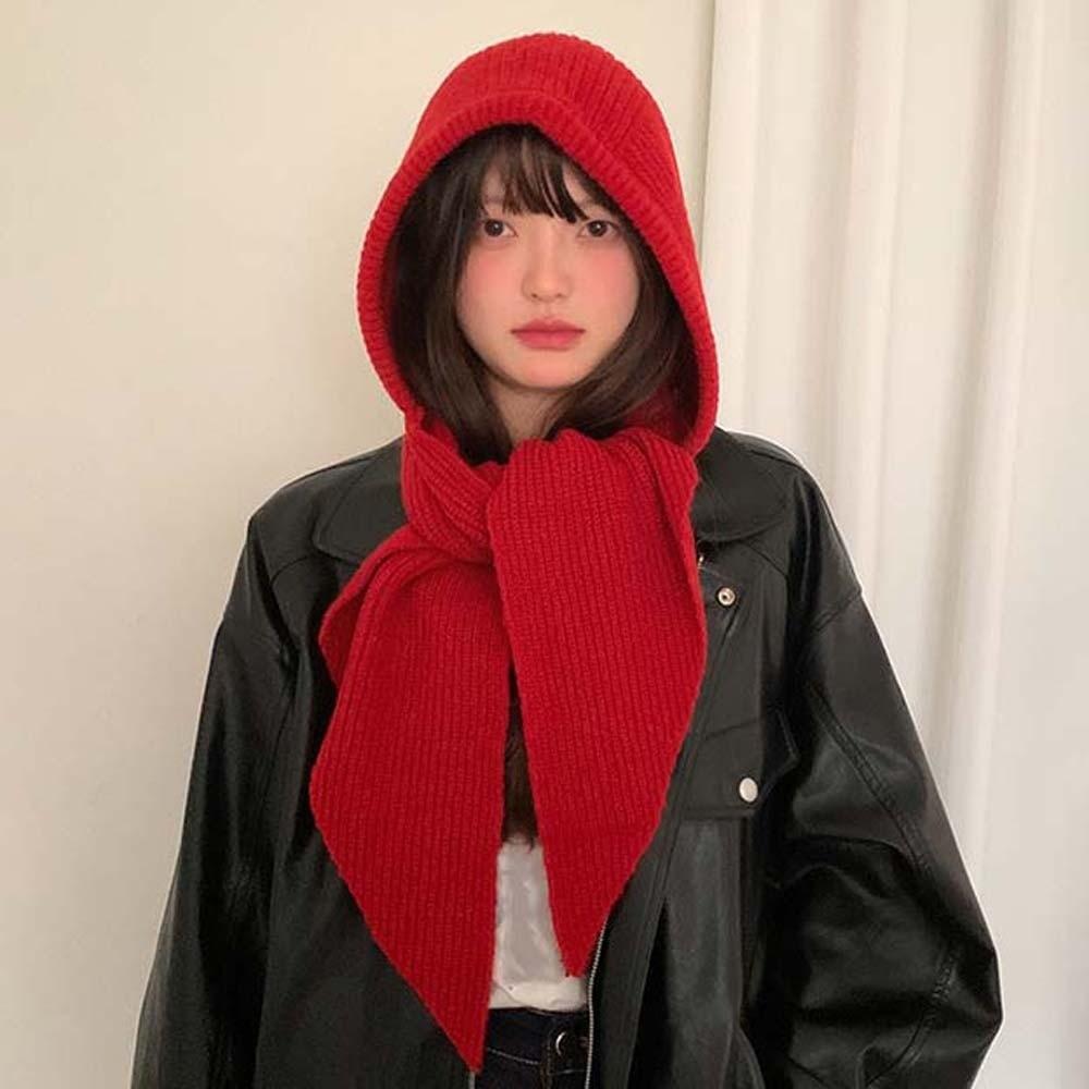 Triangular Knitted Hooded Cap Soft Winter Neckerchief Hat Fashion Neck Collar Beanies Cap  Women