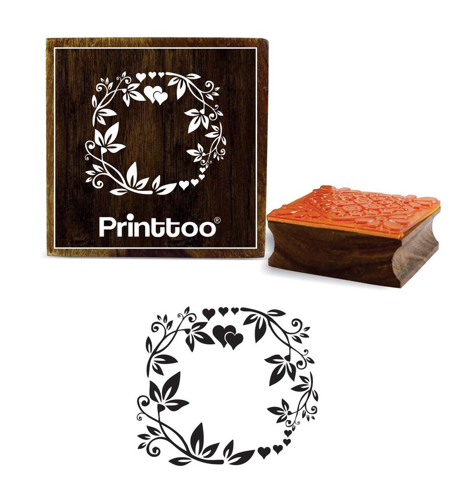 Printtoo Square Flower Wreath Pattern Wooden Rubber Stamp Designer Scrap-Booking-2 x 2